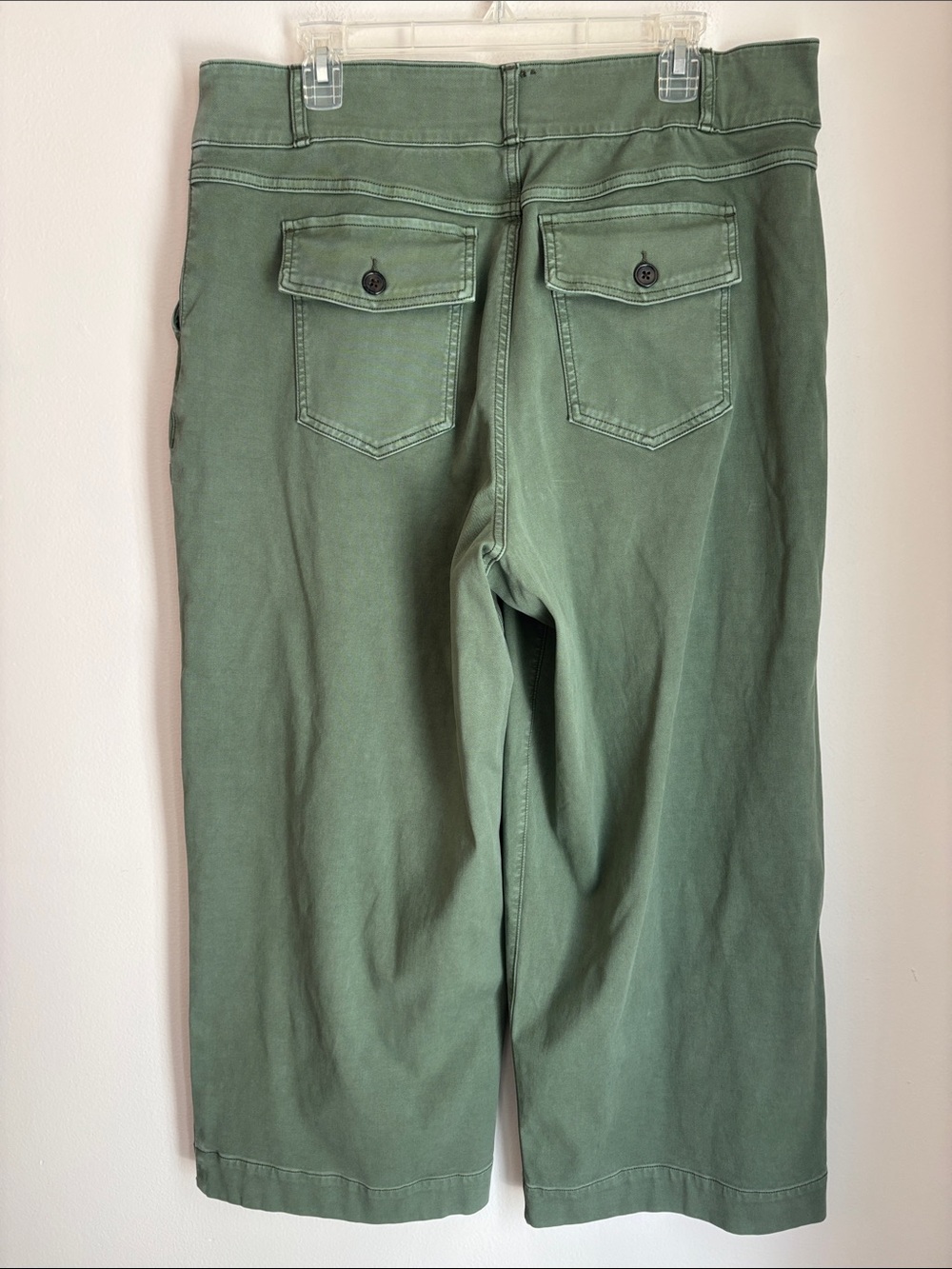 Spanx Womens stretch twill wide leg cropped pants green pull on 2XL XXL chinos - Picture 6 of 10